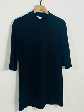 Takara Small Black 3/4 Sleeve Fitted Dress With Stretch Minimalist Mock Neck